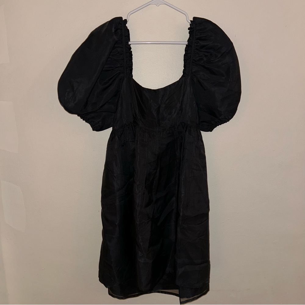 NWT Urban Outfitters Alexa Taffeta Puff Sleeve Tie Back Mini Dress - Picture 2 of 4